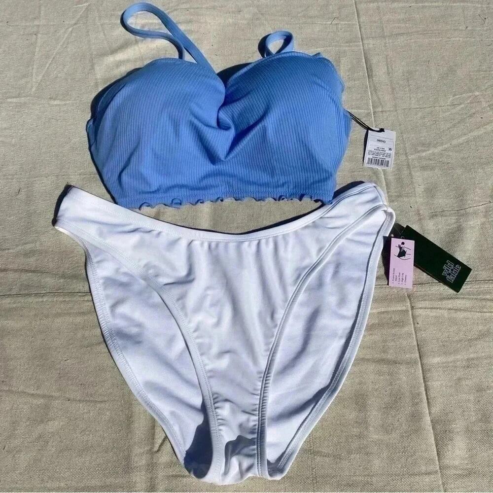 Wild fable, bikini, lavender blue top size 38D with white bottom size X